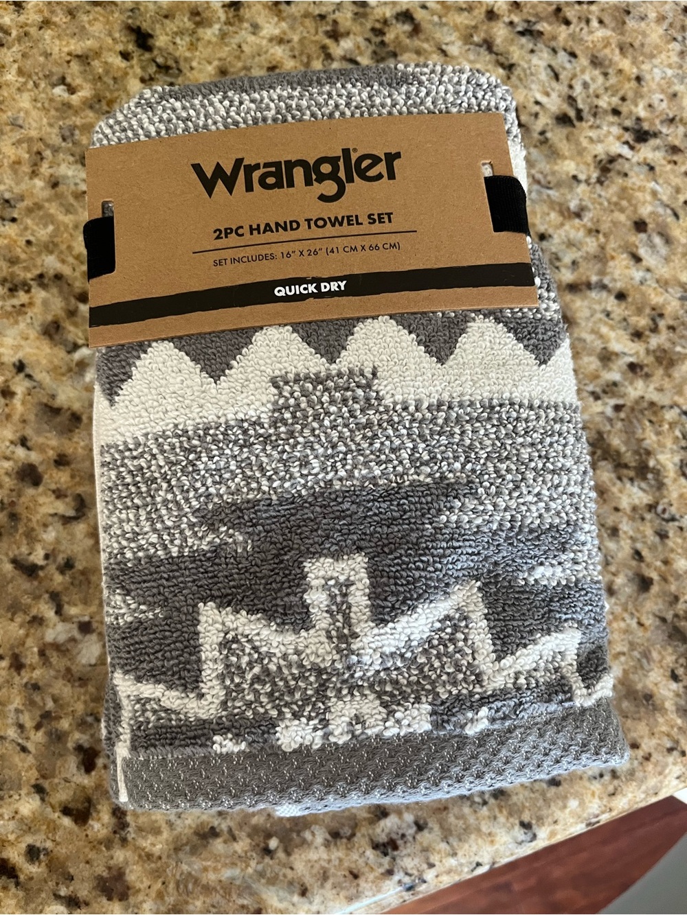 Wrangler 2pc Hand Towel Set - Gray & White Aztec Pattern